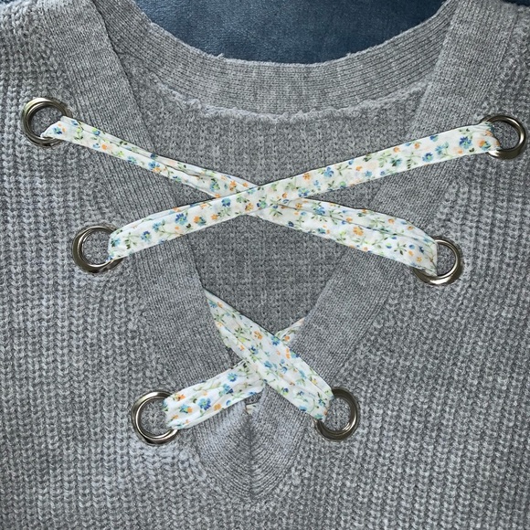 Grey Lace Up Sweater - Picture 5 of 5